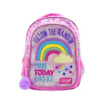 Muggle 2 Bölmeli Soft Rainbow Pembe Okul Sırt Çantası Mu-6696