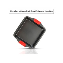 Silikon Saplı Kare Fırın Tepsisi Metal Yanmaz Yapışmaz 30 Cm Siyah