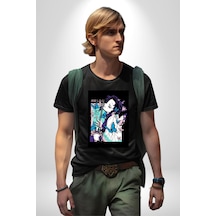 Shinobu Kocho Demon Slayer Unisex Unisex Siyah Organik Baskılı T-shirt Penye Yüksek Kalite Siyah