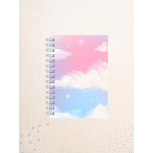 Pastel Gökyüzü Desenli Defter 60 Yaprak / 120 Sayfa Çizgisiz Tel Spiralli Çok Renkli
