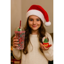 Trend Yeniyıl Yılbaşı 2'li Hediye Seti Noel Geyikli Pipetli Suluk Çam Ağacı Temalı Işıklı Kar Küresi Çok Renkli