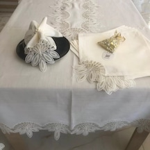 Sofra Takımı Lady Gardenya Keten Yemek Takımı 160x220 Masa Seti 12 Kişilik 26 Parça Runner Set Kreme Gold Çok Renkli