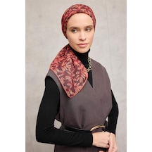 Silk Home Pamuk Polyester Soft Eşarp Kahverengi Çiçek Desenli Kaymaz Dokulu 90x90 Çok Renkli