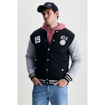 Upland Siyah Çıtçıtlı Baskılı Standard Fit Erkek Mont Siyah