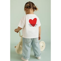 Monila Kız Çocuk Pamuklu Bisiklet Yaka Sırtı Baskılı T-shirt Ekru