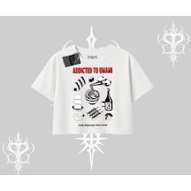 Tarzsokak Oversize Crop Tshirt Japon Mutfağı Umami Temalı Baskılı Beyaz