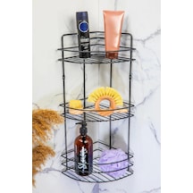 Banyo Köşe Rafı 3 Katlı Siyah Şampuanlık Hem Vidalı Hem Yapışkan Stickerlı Siyah Çok Renkli