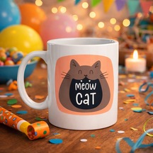 Meow Cat Sevimli Kedi Tasarımlı Porselen Kupa Model 66 Eğlenceli Kahve &amp Çay Kupası Hediyelik