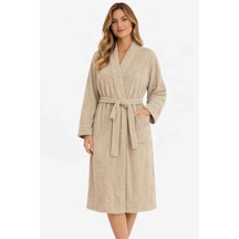 Kimono Yaka Unisex Pamuklu Tek Kişilik Bornoz Bej S-m