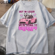 Flood Of Style Kaybeden Olsun Biz Gidiyor Terapi Rakun Komik T Shirt Trendy Y2k Zihinsel Sağlık T Shirt Erke Gri