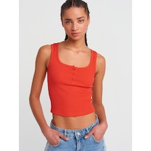 Dilvin 20983 Düğmeli Kare Yaka Top-Koyu Kırmızı