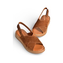Fox Shoes Y555531102 Taba Hakiki Deri Süet Kadın Sandalet Taba