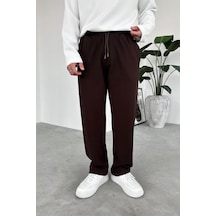Kahverengi Beli Lastikli Gabardin Baggy Pantolon Kahverengi