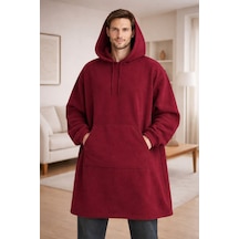 Alpin Unisex Kapüşonlu Oversize Hoodie Battaniye Kanguru Cepli, Yumuşak Dokulu, Sıcak Tutan Ev Giyim Bordo Bordo
