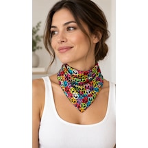 Herşeynota Peace Desenli Renkli 52x52 Cm %100 Pamuk Fular Bandana Unisex Çok Amaçlı Çok Renkli