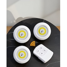 Spot Lamba Led Işık 3'lü Pilli Yapışkanlı Uzaktan Kumandalı Kablosuz Çok Renkli