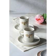 2 Kişilik Beyaz Porselen Arı Kahve Fincan Takımı Sunum Fincanı Beyaz