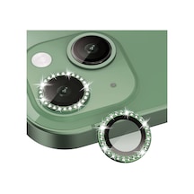 Apple Uyumlu iPhone 14 ile Taşlı Tasarım Temperli Cam Kamera Lens Koruyucu - Yeşil