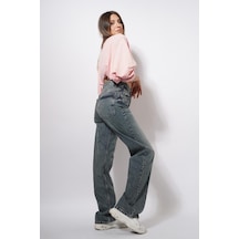 Ckm Moda Bayne Wide Leg Pantolon Gri Mavi Çok Renkli