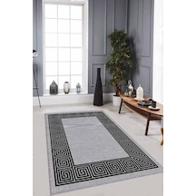 Gri Çerçeveli Kaymaz Tabanlı Makinede Yıkanabilir Halı Rv045n11