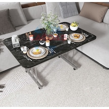 Metal Ayaklı Tekerlekli Ekonomik Orta Sehpa 70 X 110 Cm Siyah Mermer Siyah Mermer