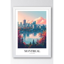 Montreal Canada Vintage Seyahat Posteri Çerçeveli Tablo - Premium Sonbahar Şehir Elit Duvar Dekoru Beyaz