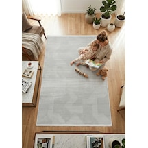Merinos Vista %100 Akrilik Gri Geometrik Desenli Kesme Halı Yolluk Antre Koridor Salon Halısı 79316-95
