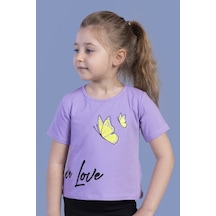 Toontoy Kids Toontoy Kız Çocuk Kelebek Baskılı Taş İşlemeli Tişört Lila