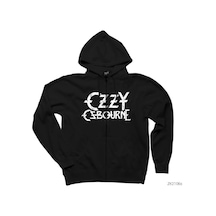 Ozzy Osbourne Logo Siyah Fermuarlı Kapşonlu Sweatshirt