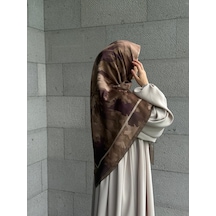 Qalortex Scarf Pamuklu Soft Luna Desen Eşarp-kahve/mürdüm Kahve-Mürdüm