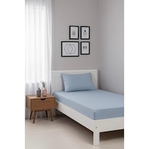Üntaş Serenat Tek Kişilik 100x200 Lastikli Düz Renk Çarşaf Ve1 Adet Yastık Kılıfı Mavi