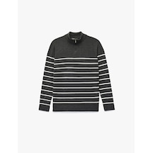 Koton Regular Fit Uzun Kollu Basic Yarım Fermuarlı Triko Kazak Antrasit Çizgili 6wam70040ht Antrasit Çizgili