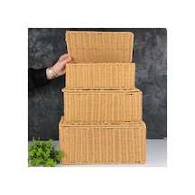 Rattan 3'lü Kapaklı Sepet Kahverengi - 637436681 Kahverengi - 637436681 Kahverengi