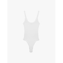 Koton Slim Fit Kolsuz U Yaka Çıt Çıt Detaylı Body Beyaz 6sal30149ık Beyaz