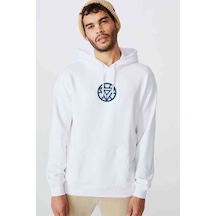 Reactor 2 Baskılı Beyaz Erkek Örme Kapşonlu Sweatshirt