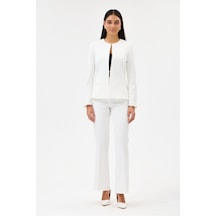 Velnara Moda Kırık Beyaz Klasik Kadın Takım Elbise-sıfır Yaka Ceket & İspanyol Paça Pantolon Kırık Beyaz - 927017052 Kırık Beyaz