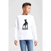 Tshirthane Dog American Staff Baskılı Unisex Çocuk Beyaz Sweatshirt Beyaz