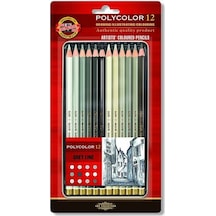 Koh-i Noor Polycolor Artist Kuru Boya Kalemi 12 Renk Gri Tonlar