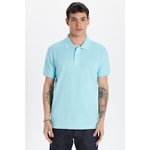 Tudors Erkek Slim Fit Dar Kesim %100 Pamuk Mavi Polo Yaka Tişört-32745 Açik Mavi