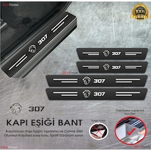 Peugeot 307 Logolu Karbon Kapı Eşiği Koruyucu Suni Deri 4'lü Set