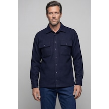 Bisse Erkek Regular Fit Uzun Kol Çıtçıtlı Flanel Apaj Yaka Çift Cepli Lacivert Gömlek Gmfln4k242075 D39