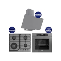 Flowart Digital Asimetrik QBL63CPR+NT028-WFA+D079 Gri Cam Ankastre Set