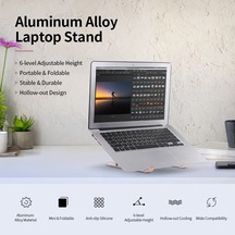 Pazly Portatif Alüminyum Alaşımlı Ergonomik Dizüstü Bilgisayar Standı, 6 Seviyeli Ayarlanabilir, Gül Altını Renk