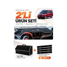Fıat Doblo 2015-2023 Uyumlu Torpido Örtüsü + Tay Tüyü Bagaj Çantası + Sticker Seti - Siyah Gri
