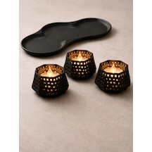 Bezos 3d Baskı Dekoratif Mumluk Seti - Desenli Tealight Ve Masaüstü Aydınlatma Objesi-siyah Bzs01