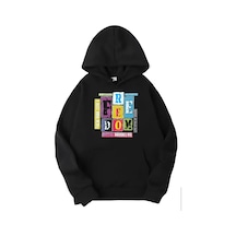 Medinenur Siyah Freedom Baskılı Kapüşonlu Sweatshirt siyah
