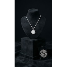925 Ayar Gümüş Rodyum Renk Zirkon Taşlı İsimli Yuvarlak Kolye - Özelleştirilebilir Gümüş - Rodyum