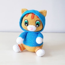 Amigurumi Örgü Oyuncak Kedi Hardal Yeşil Gözlü