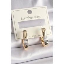 316l Çelik Gold Renk Zirkon Taşlı Kadın Küpe Çok Renkli