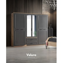 Cloud 6 Kapaklı Aynalı Gardırop Dolap Ceviz - Gri